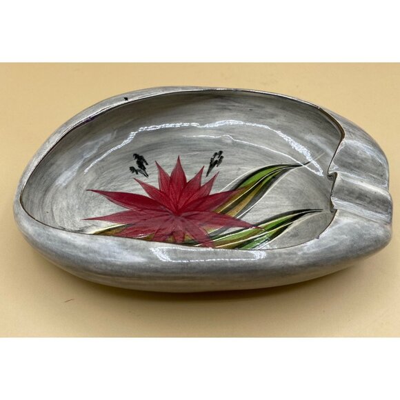 Hedi Schoop Vintage Rare Ashtray Red Aloe Flower Grey Base Signed READ - Picture 1 of 9